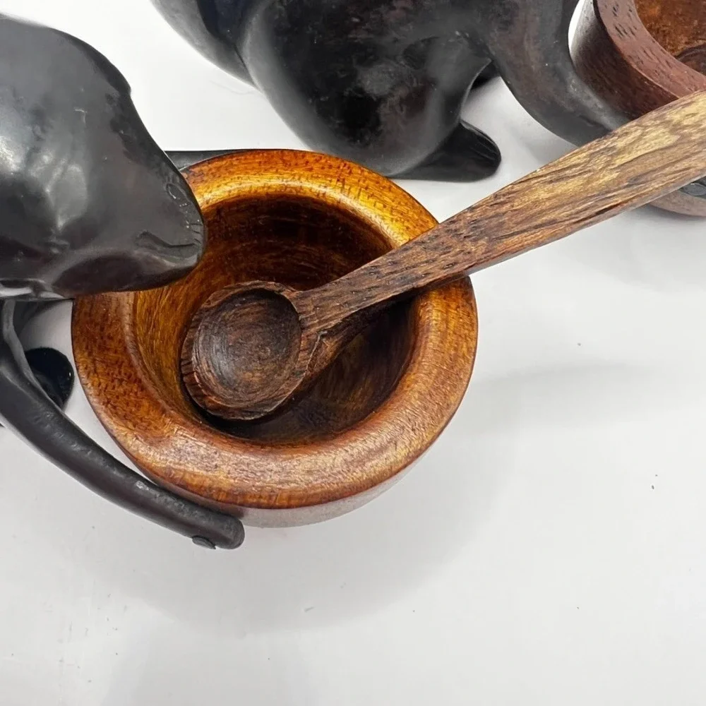 2 Pottery Barn Salt Server Cellar Squirrel Mini Wood Serving Spoon Cast Iron